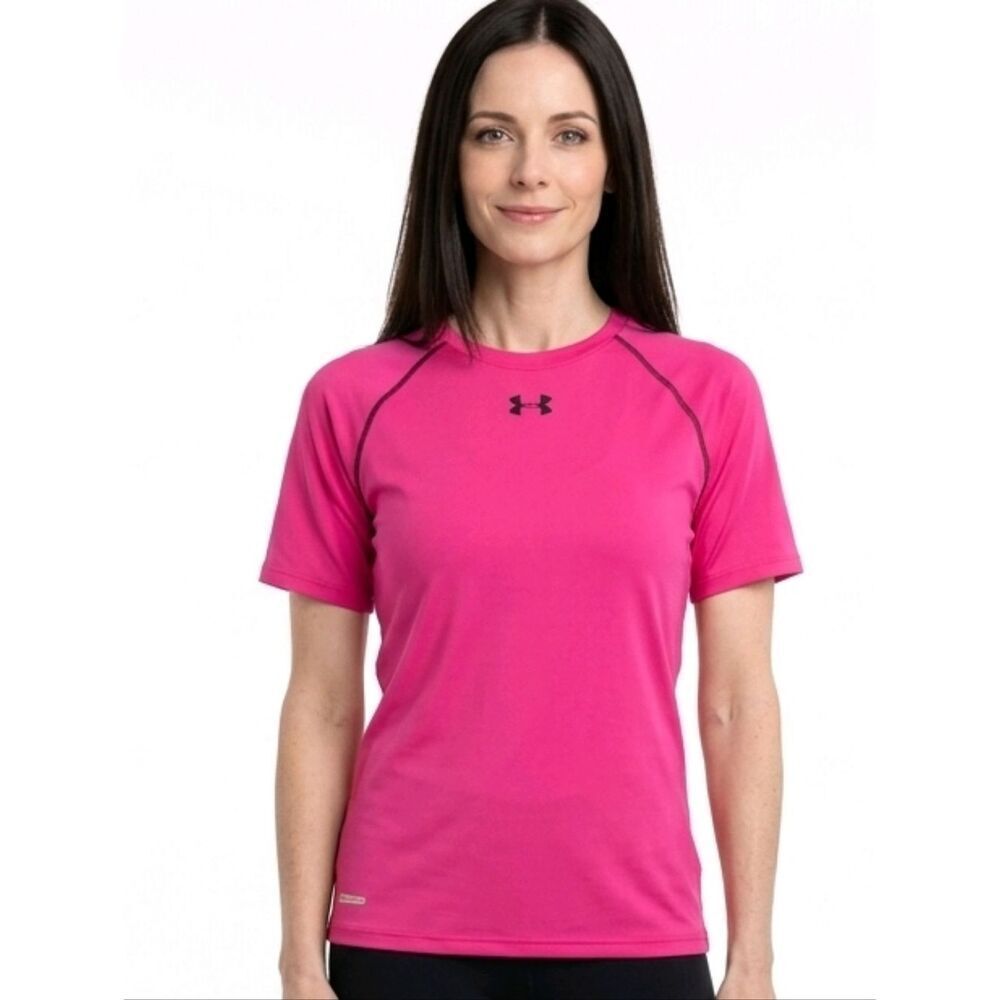 Under Armour Compression Heatgear Magenta High Neck Athletic Sports Top Size L